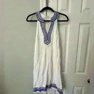 Mudpie Women’s Small 4/6 White and Blue Embroidery Dress